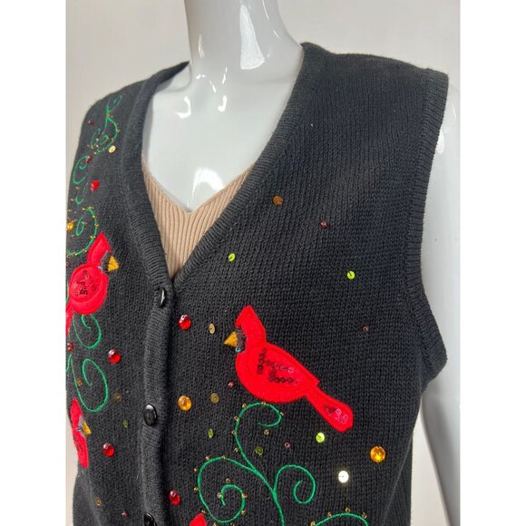 Kim Rogers Womens Festive Cardinal Embroidered Sweater Vest Black Size L - Picture 11 of 16
